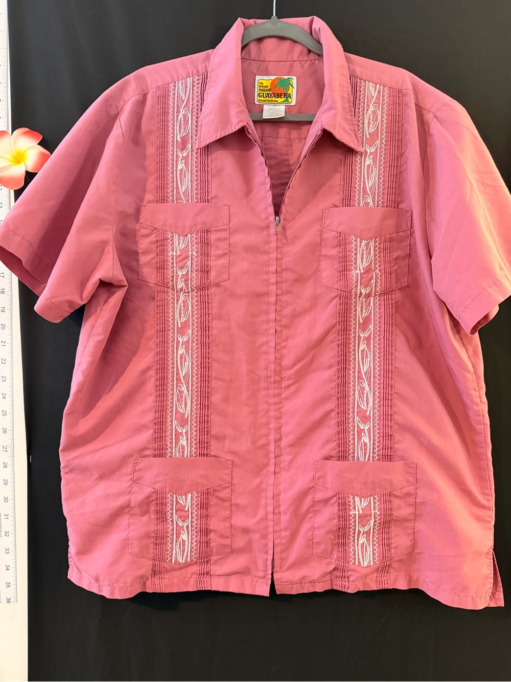 Haband Pink Short-Sleeve Embroidered Guayabera-Style Shirt